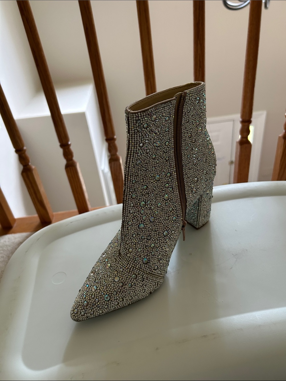 Betsey Johnson Taupe Rhinestone Embellished Pointed Ankle Boot